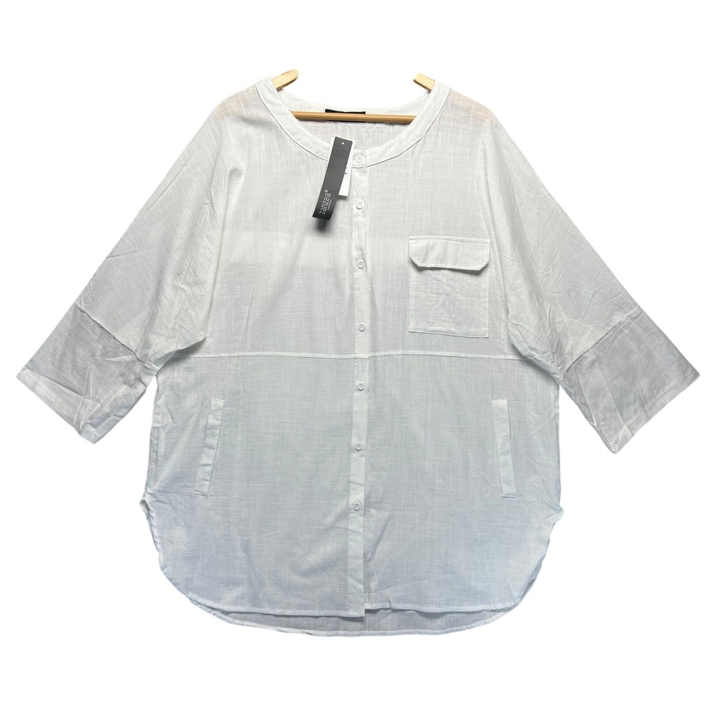 Zanzea White 100% Cotton Button Up Tunic Top Oversized 3/4 Sleeve Plus 4XL NWT